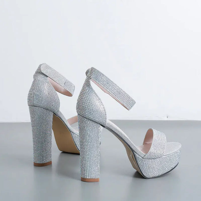 Rhinestone Sequin Chunky High Heel fashionnsio
