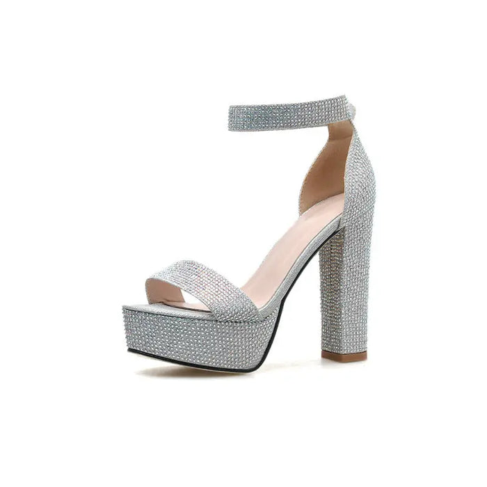 Rhinestone Sequin Chunky High Heel fashionnsio
