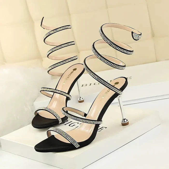 Snake Winding Rhinestone Strap Heels fashionnsio