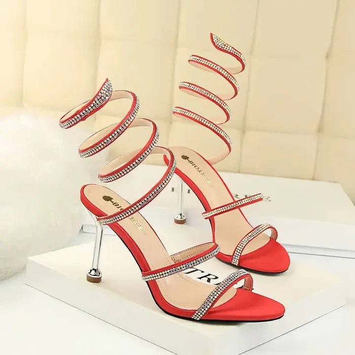 Snake Winding Rhinestone Strap Heels fashionnsio