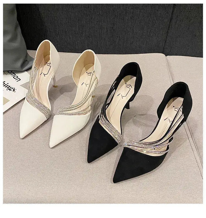 Rhinestone Wave Pointed Heels fashionnsio