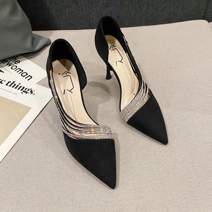 Rhinestone Wave Pointed Heels fashionnsio