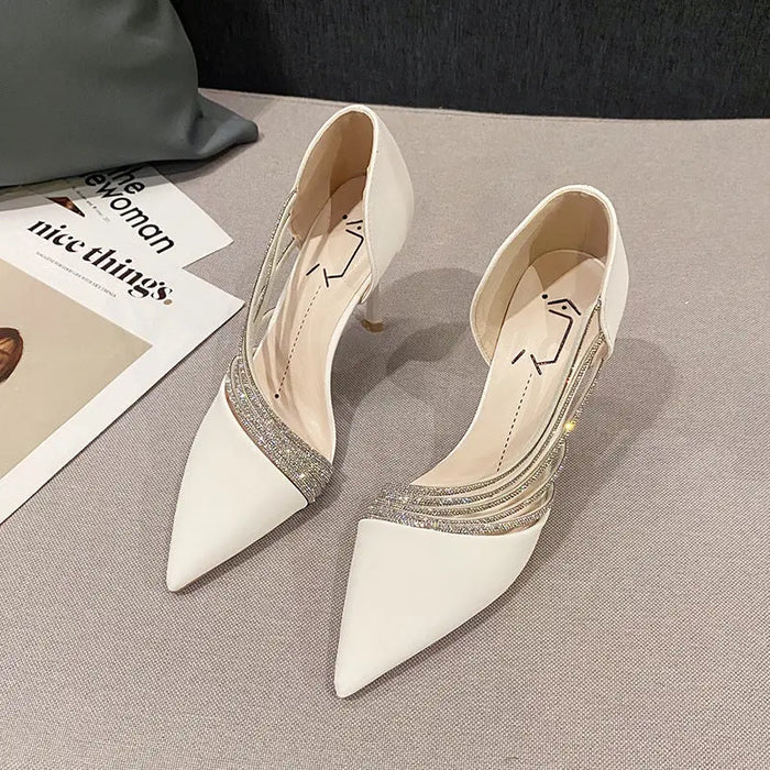Rhinestone Wave Pointed Heels fashionnsio