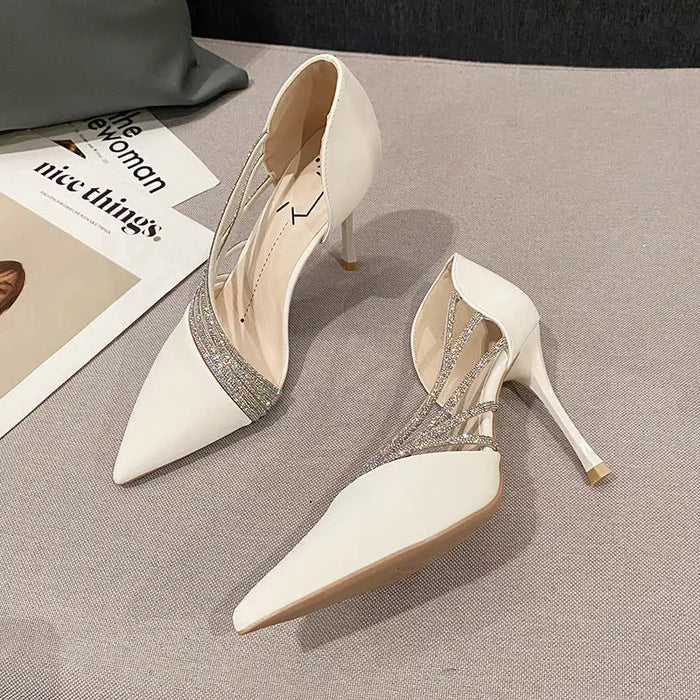 Rhinestone Wave Pointed Heels fashionnsio