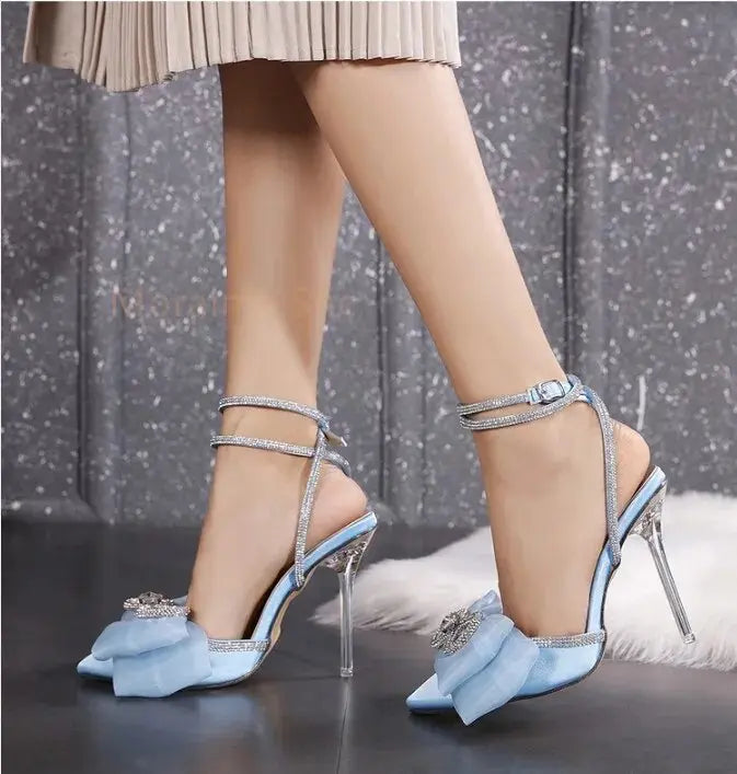 Rhinestone Big Bow Straps Heels fashionnsio