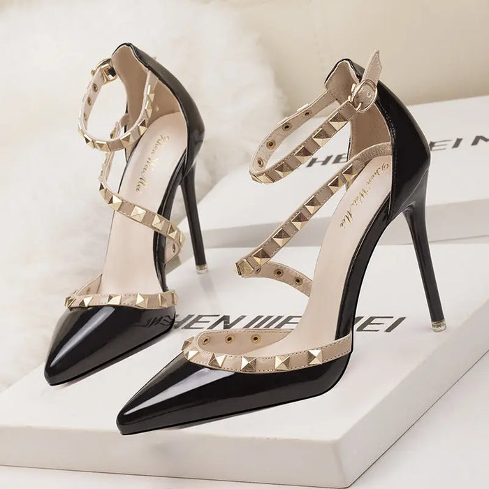 Rivet Sexy Straps Pointed High Heels fashionnsio