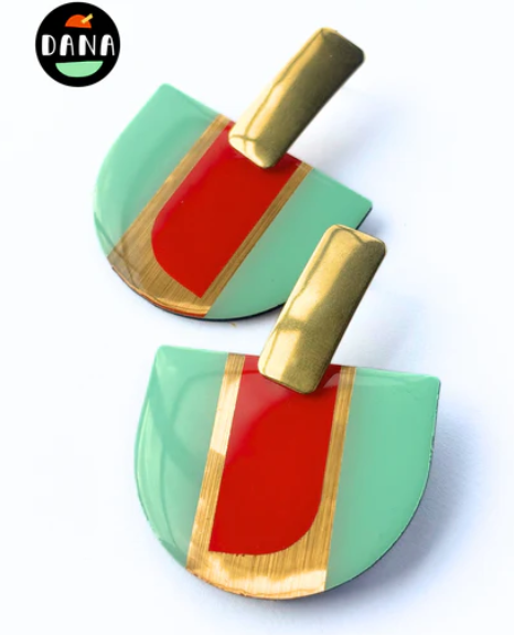 Rosa Earrings  Mint Green, Red and Lush Gold