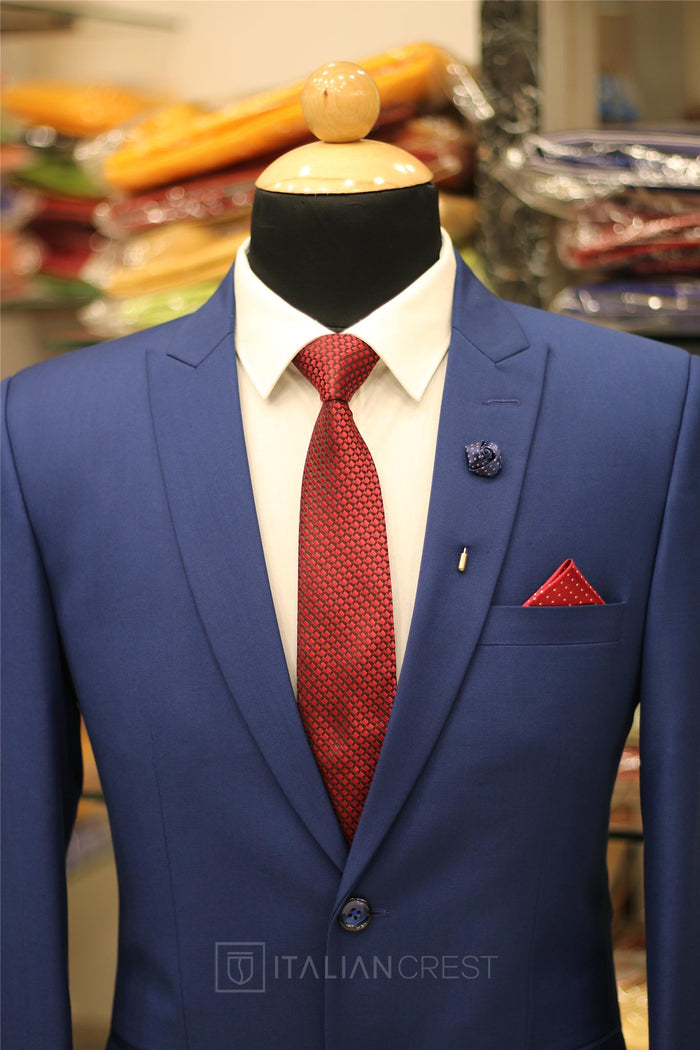 Royal Blue Wool Feel Peak Lapel Suit