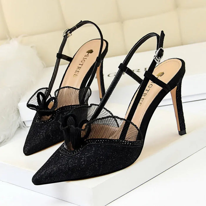 Ruffle Lace Mesh Heels fashionnsio
