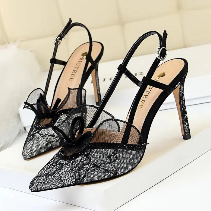 Ruffle Lace Mesh Heels fashionnsio