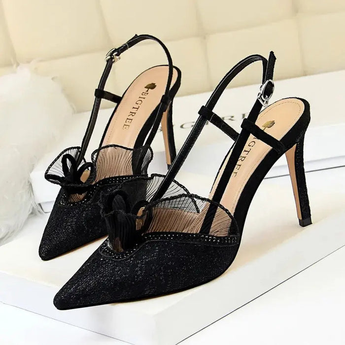 Ruffle Lace Mesh Heels fashionnsio