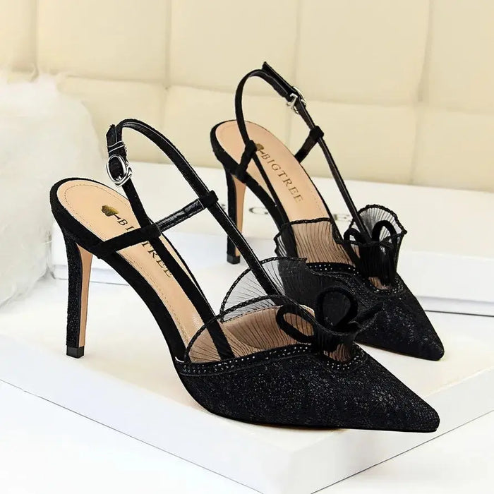 Ruffle Lace Mesh Heels fashionnsio