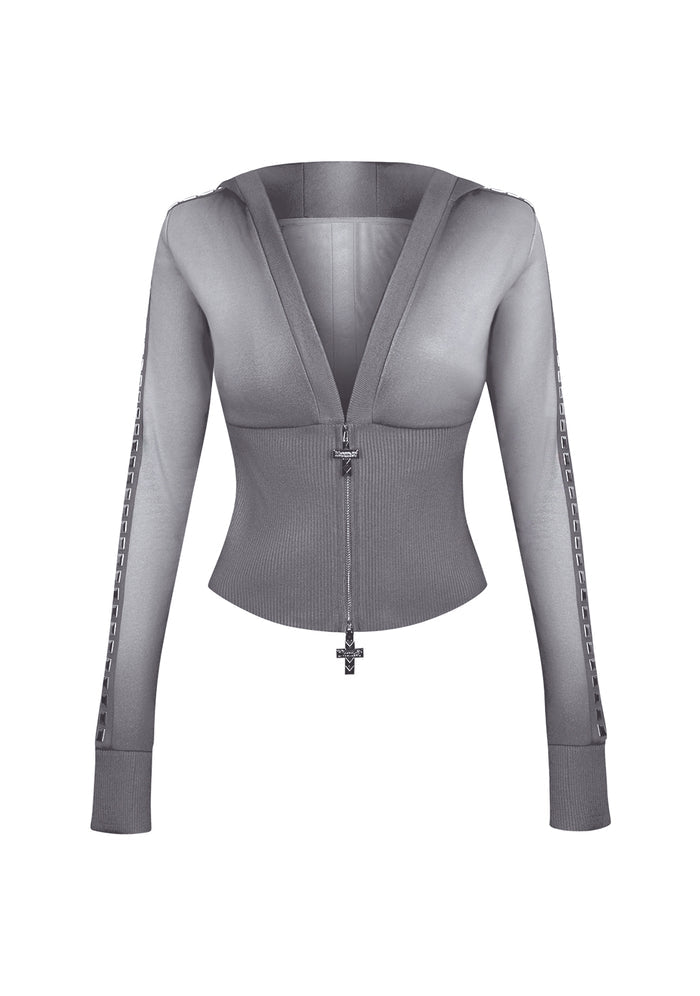 RUMOUR STUDDED FITTED ZIP HOODIE GRADIENT GREY