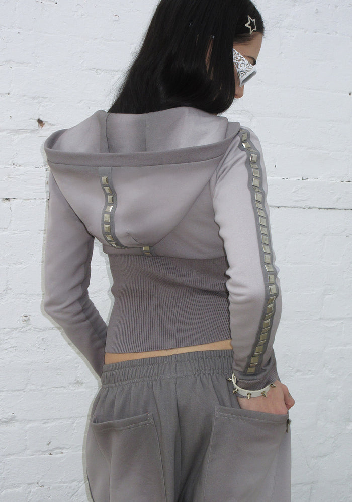 RUMOUR STUDDED FITTED ZIP HOODIE GRADIENT GREY