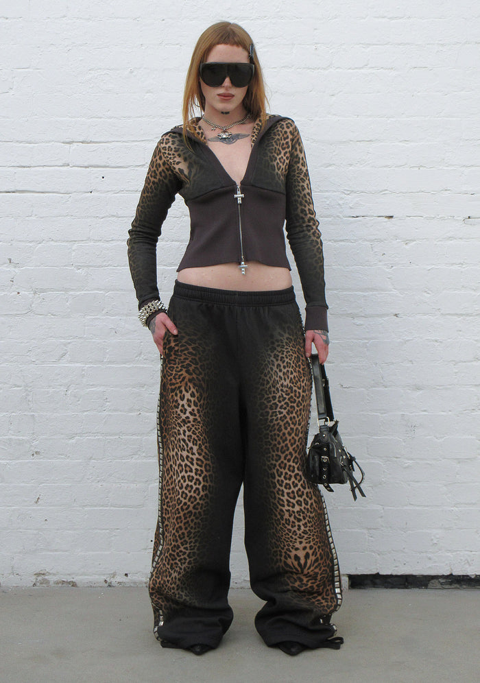 RUMOUR STUDDED FITTED ZIP HOODIE LEOPARD