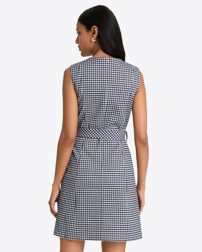 Sadie Belted Shift Dress in Textured Gingham