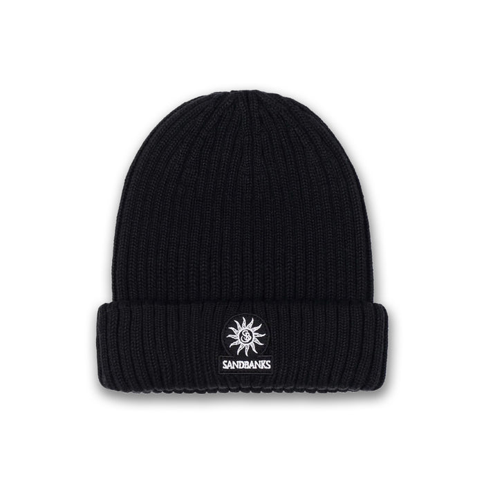 Sandbanks - Badge Logo Merino Wool Beanie in Black - Nigel Clare