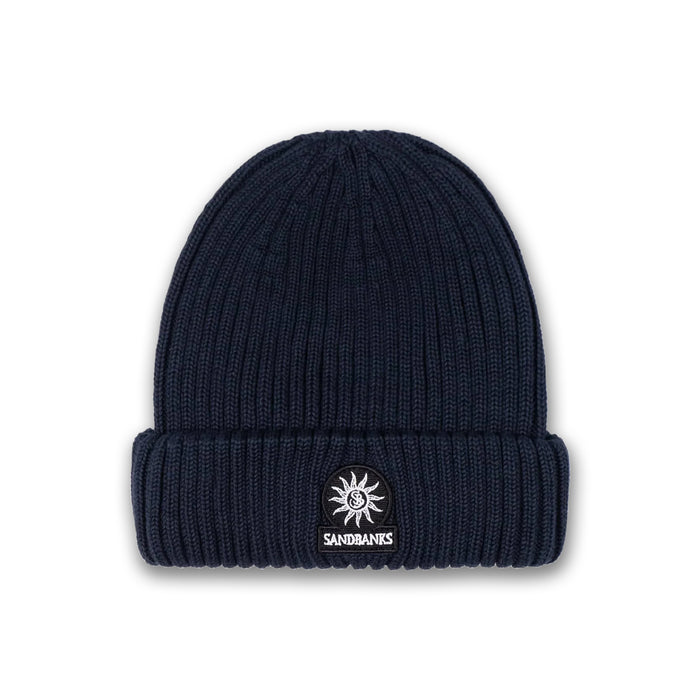 Sandbanks - Badge Logo Merino Wool Beanie in Navy - Nigel Clare