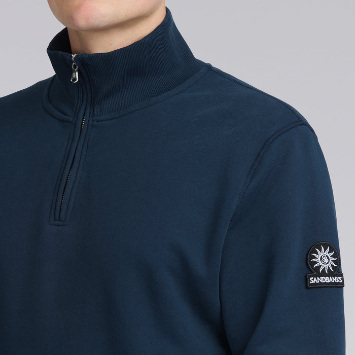 Sandbanks - Badge Logo Quarter Zip in Navy - Nigel Clare