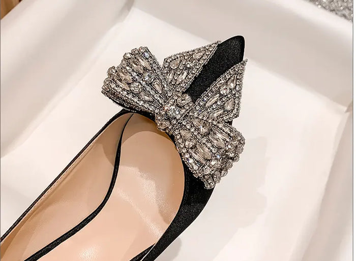 Satin Bow Knot Crystal High Heels fashionnsio