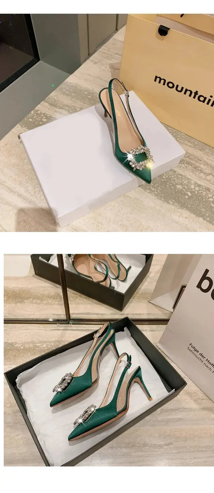 Satin Rhinestone Square High Heels fashionnsio