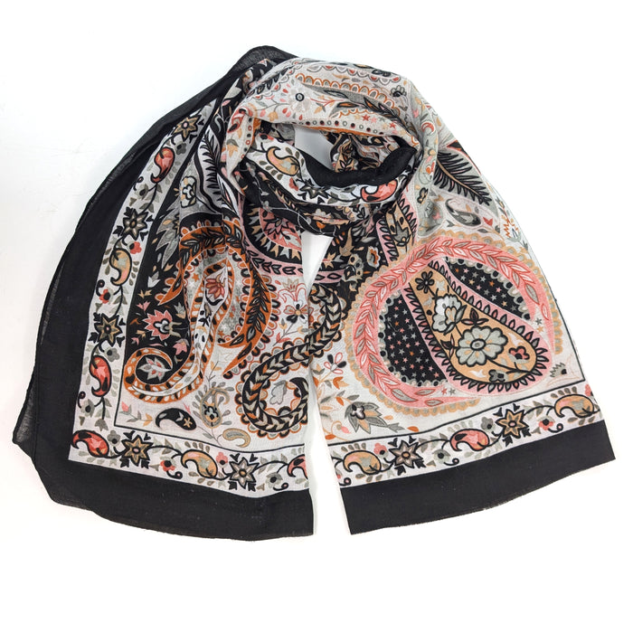 Sawan - Golden Paisley Scarf (80x180cm) - Black
