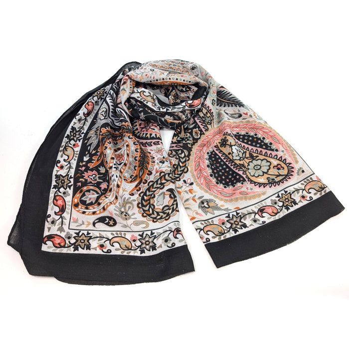 Sawan - Golden Paisley Scarf (80x180cm) - Black