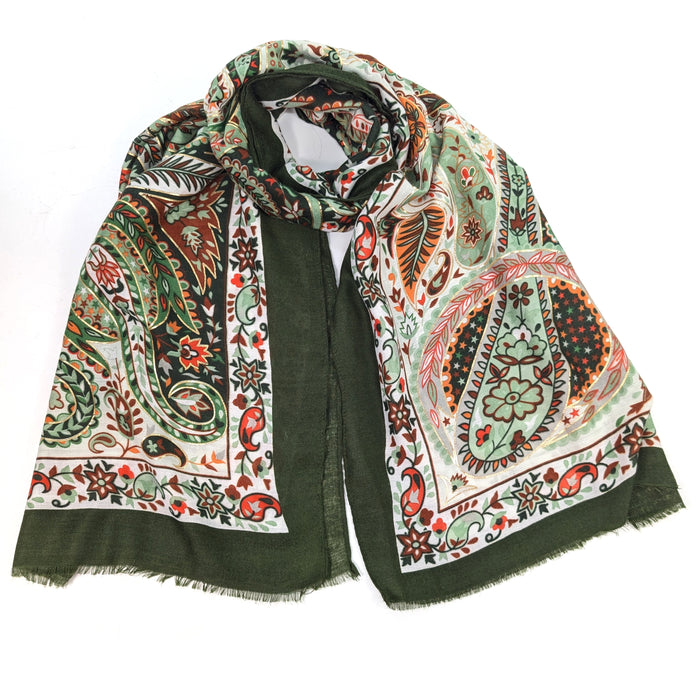 Sawan - Golden Paisley Scarf (80x180cm) - Green