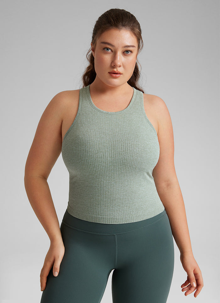 CRZ YOGA Women's Yoga Slim Fit Tops Seamless Longline Tank High Neck Darkish Green