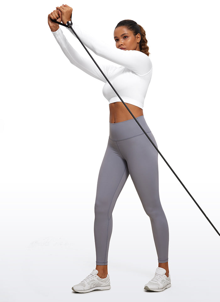 CRZ YOGA Women's Slim Fit Running Yoga Seamless Crop Long Sleeves White