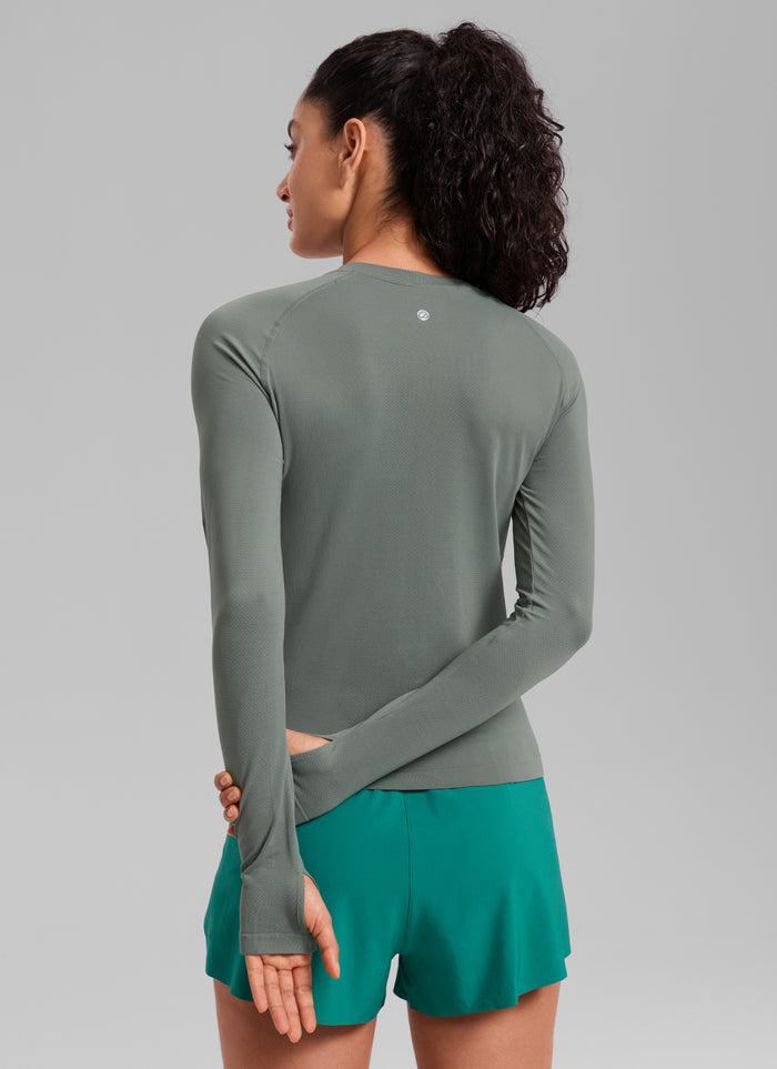 CRZ YOGA Women's Running Quick Dry Shirts Seamless Long Sleeves Grey Sage