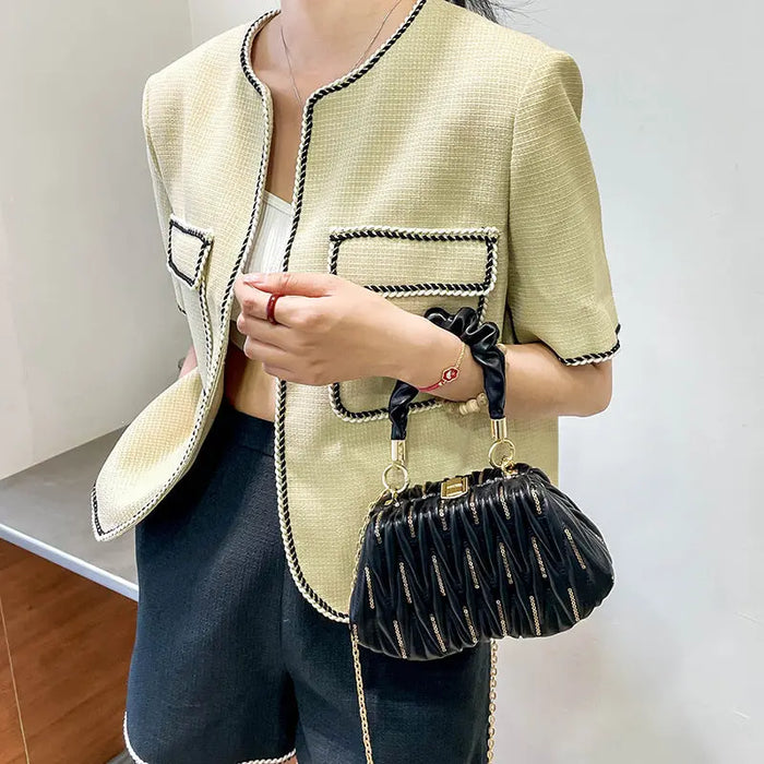 Embroidered Pleated Clutch Handbags fashionnsio