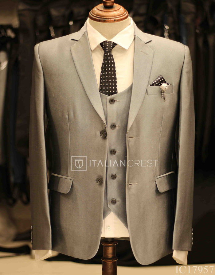 Silver 3-Piece Notch Lapel Suit