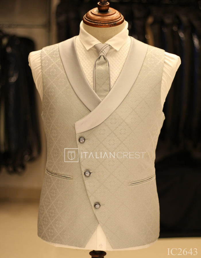 Silver Jacquard 5pc Wedding Suit