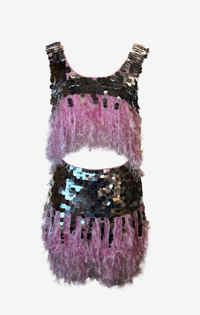Silver Sequin Pink Fringe Set image 0