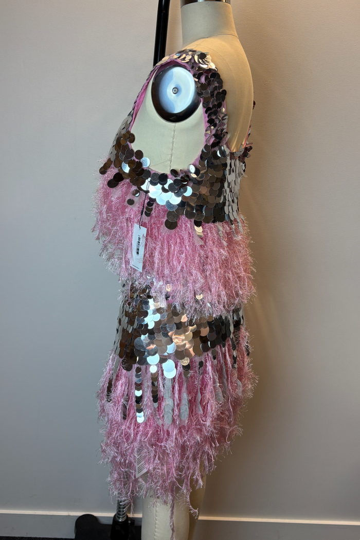 Silver Sequin Pink Fringe Set image 1