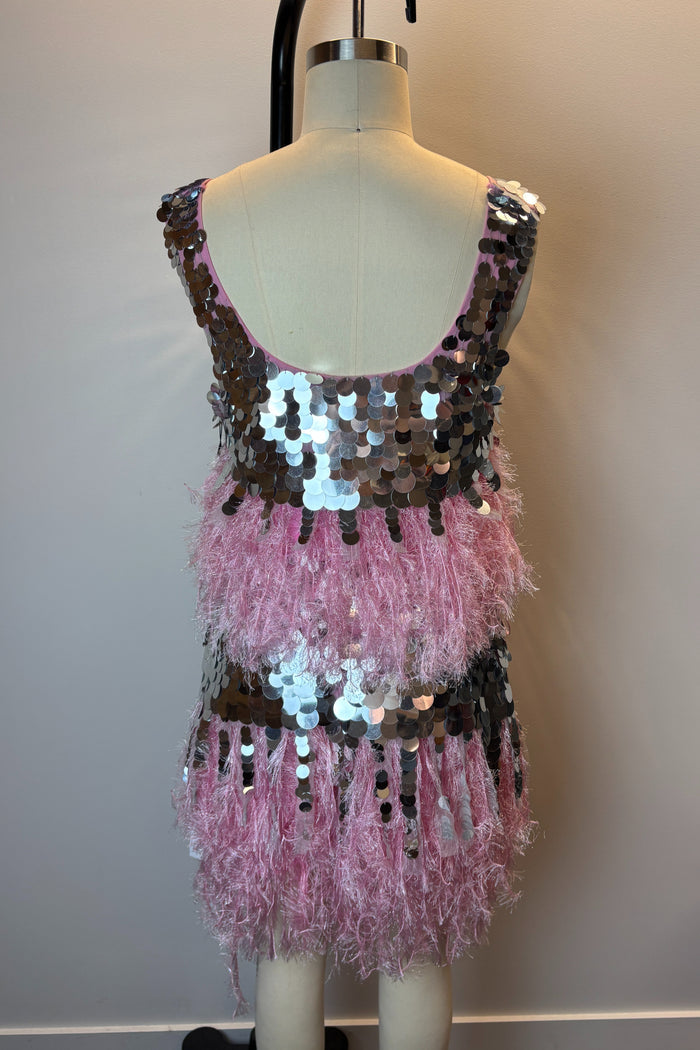 Silver Sequin Pink Fringe Set image 2