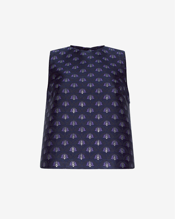 Sleeveless Top in Fan Floral Jacquard