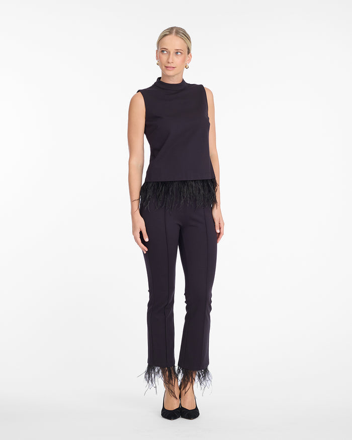 Sleeveless Top with Feather Trim