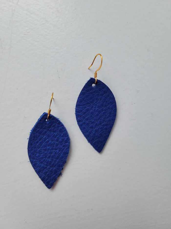 Small Leaf Earrings Royal Blue