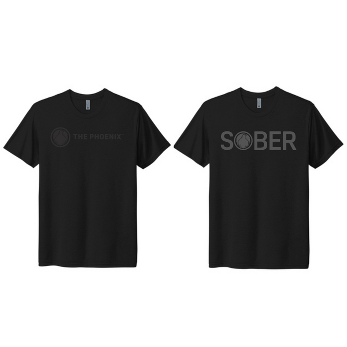 SOBER or The Phoenix Unisex Black on Black Tee