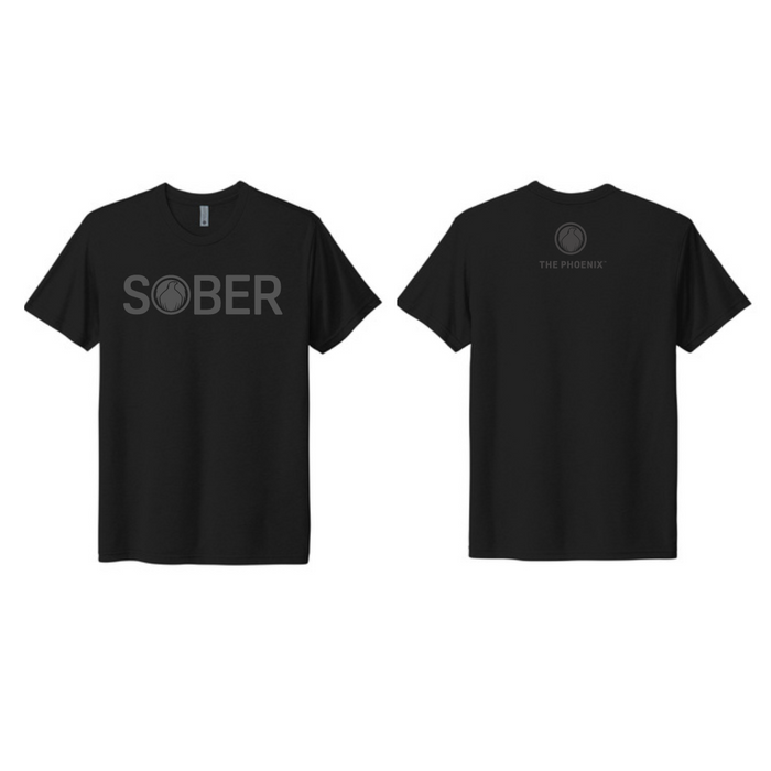 SOBER or The Phoenix Unisex Black on Black Tee