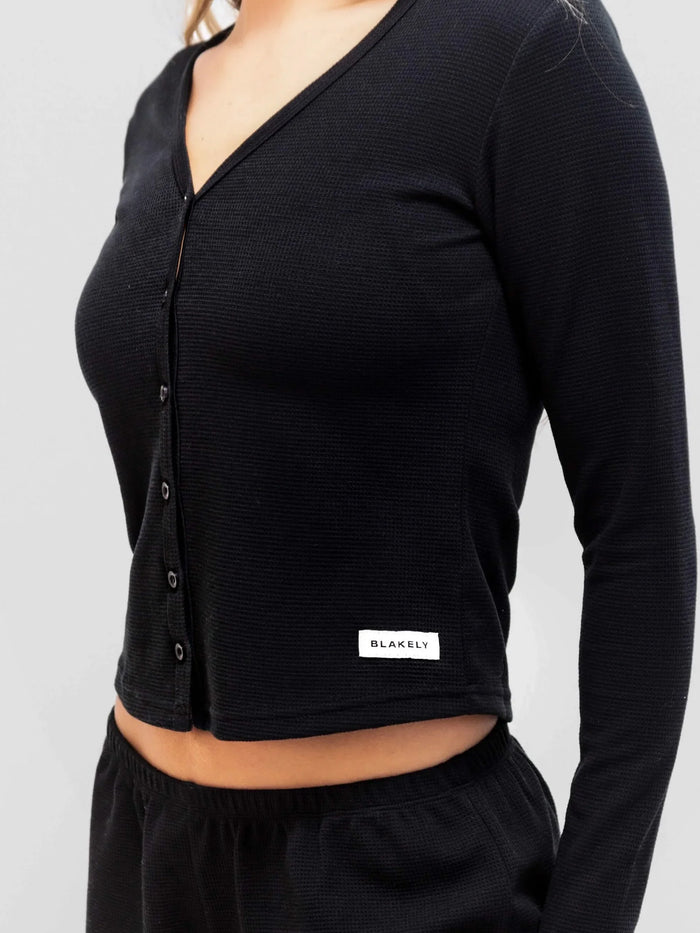 Soft Waffle Cardigan - Black