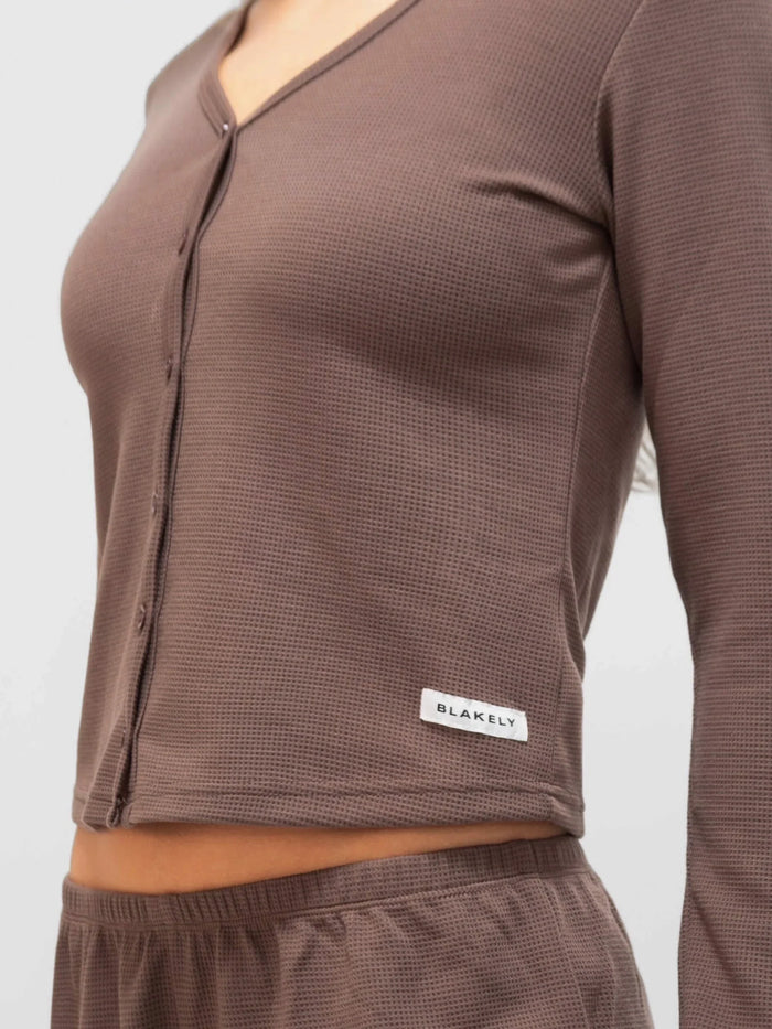 Soft Waffle Cardigan - Brown