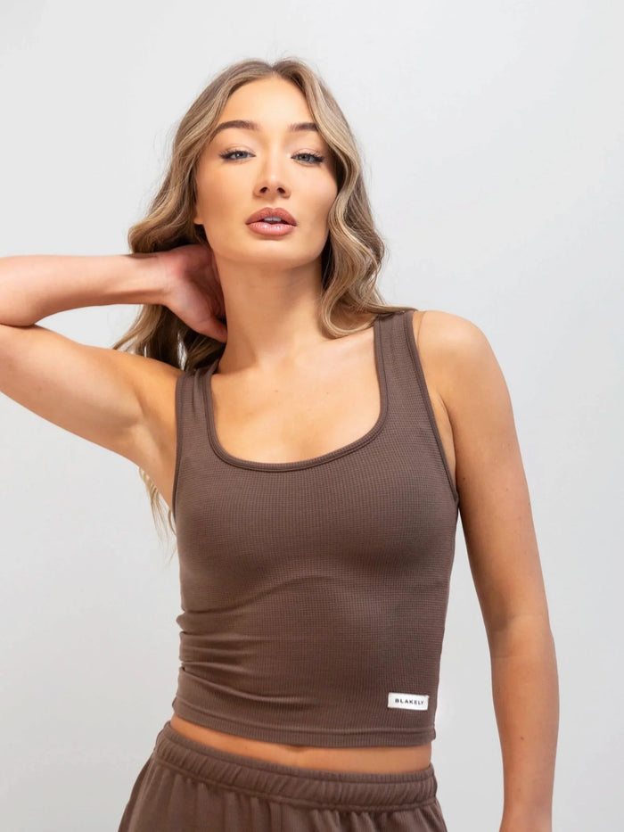 Soft Waffle Vest Top - Brown