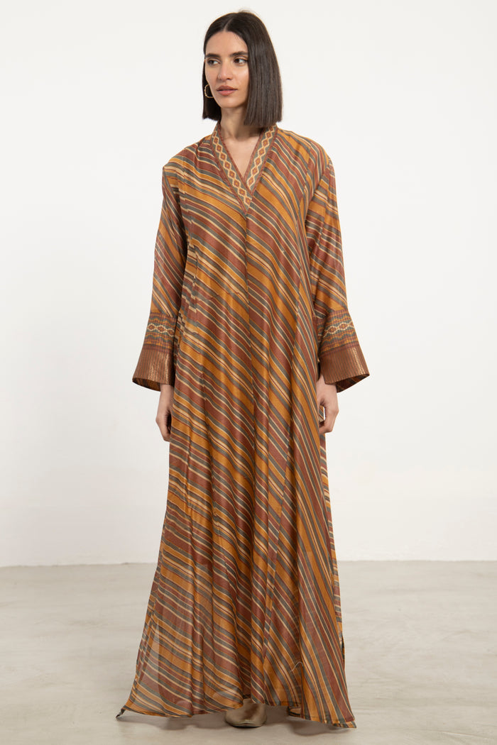 Soula Silk Striped Brown Dress