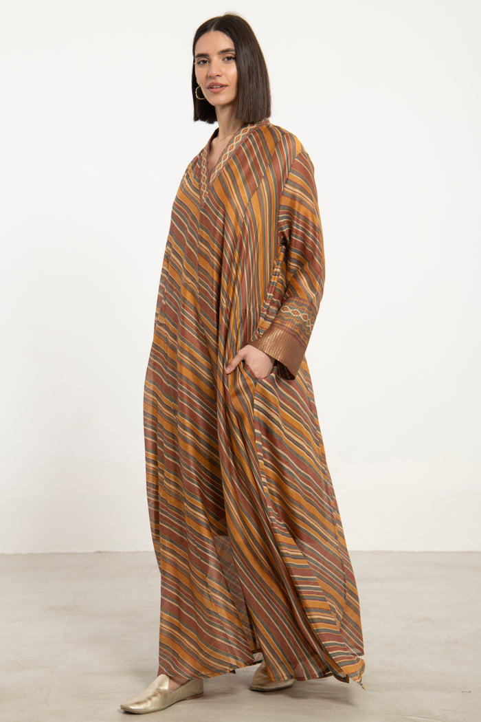 Soula Silk Striped Brown Dress