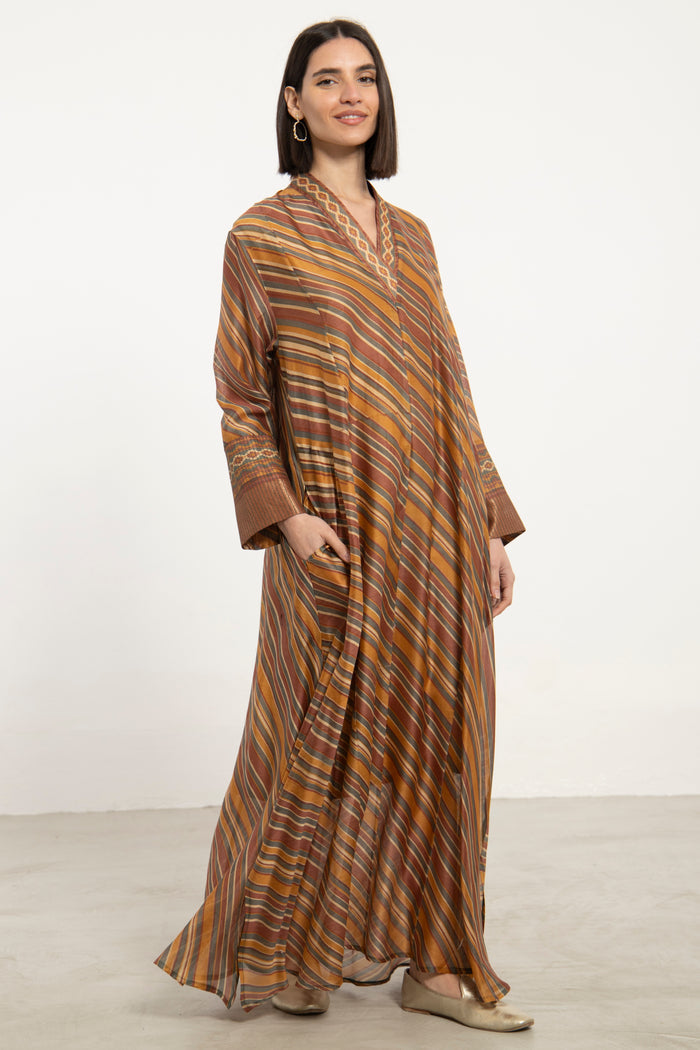 Soula Silk Striped Brown Dress