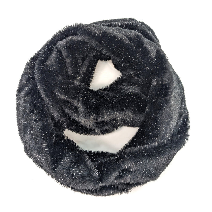 Sparkly Double Faux Fur Snood - Black