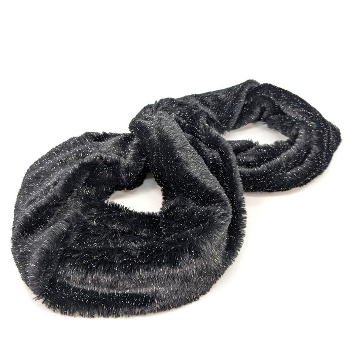 Sparkly Double Faux Fur Snood - Black